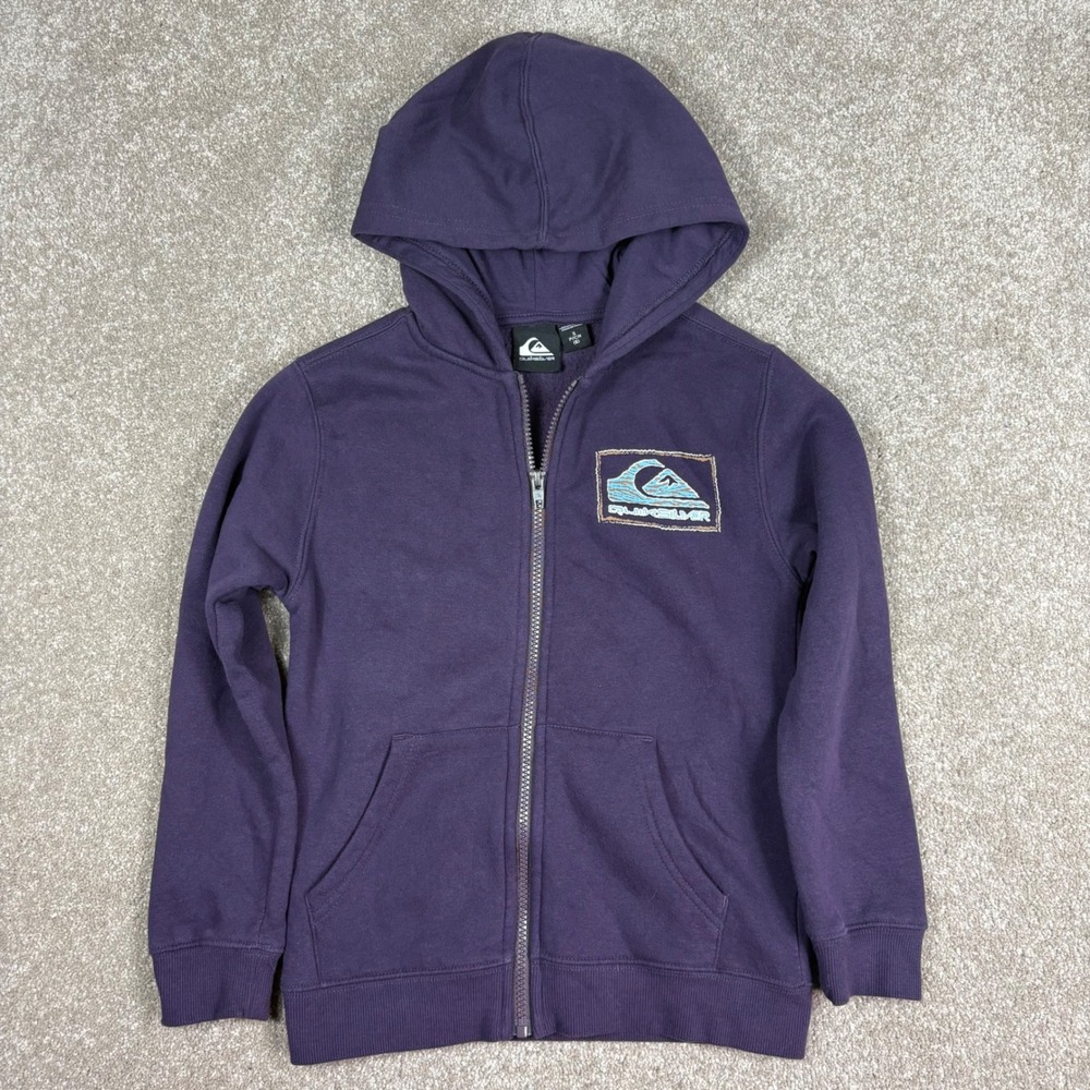 Quiksilver Boys Purple Full Zip Graphic Logo Hoodie Sweatshirt Size S 8